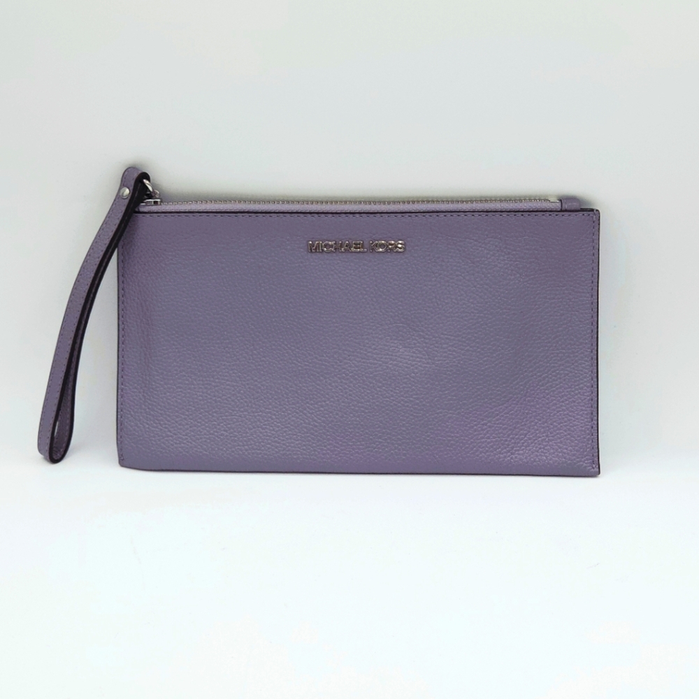 Michael Kors Lavender Purple Clutch Wristlet Handbag Makeup Bag Pebbled Leather